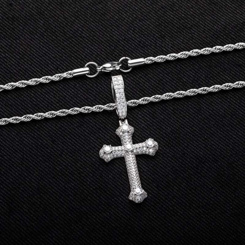 Moissanite Cross Pendant Necklace – 925 Silver Hip Hop Jewelry