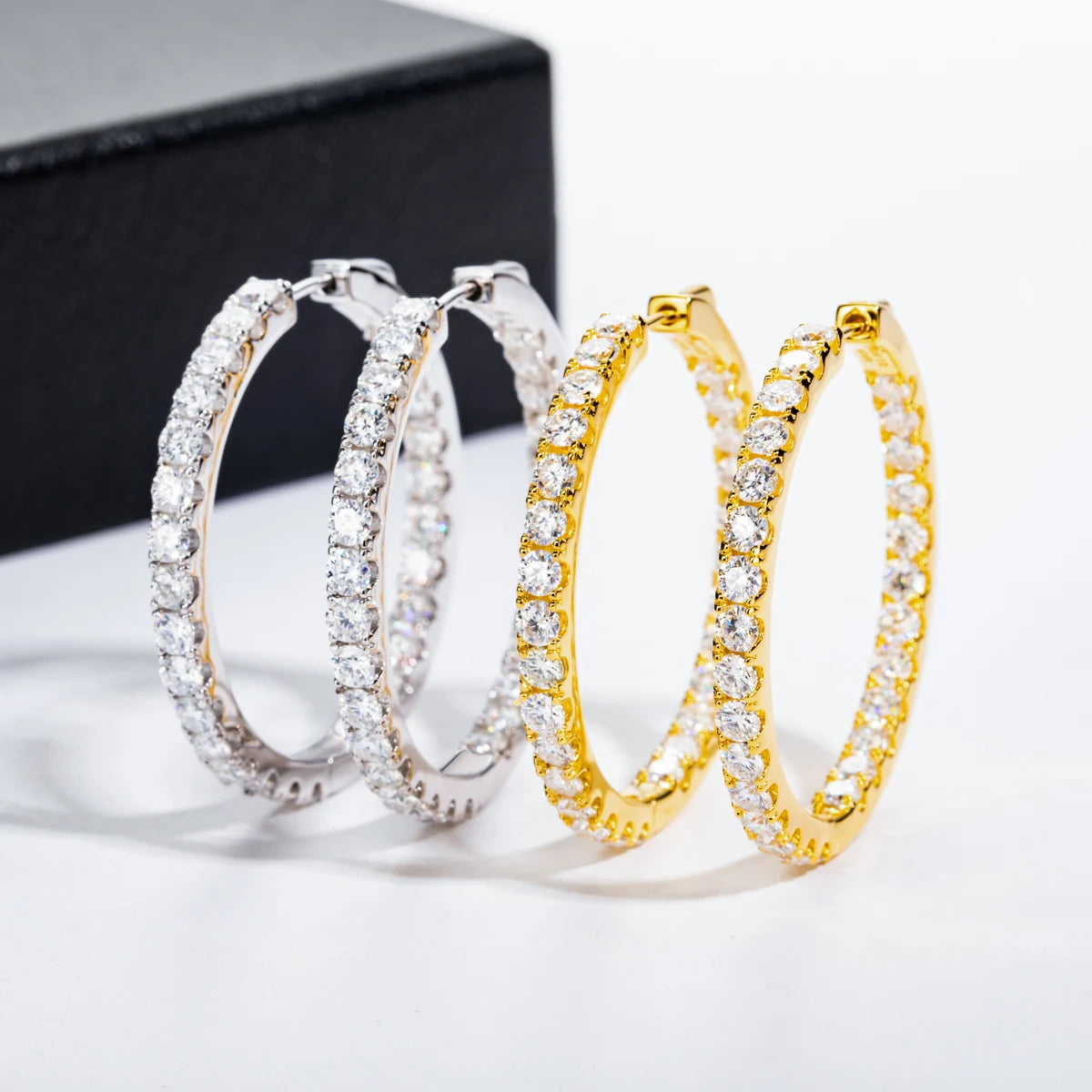 Moissanite Big Hoop Huggie Earrings – 925 Silver Luxury Jewelry