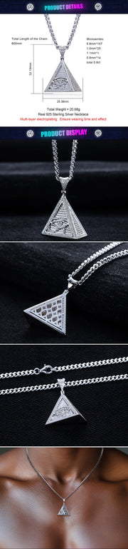 0.8cttw Moissanite Pyramid Eye of Horus Pendant – 925 Silver Hip Hop Necklace
