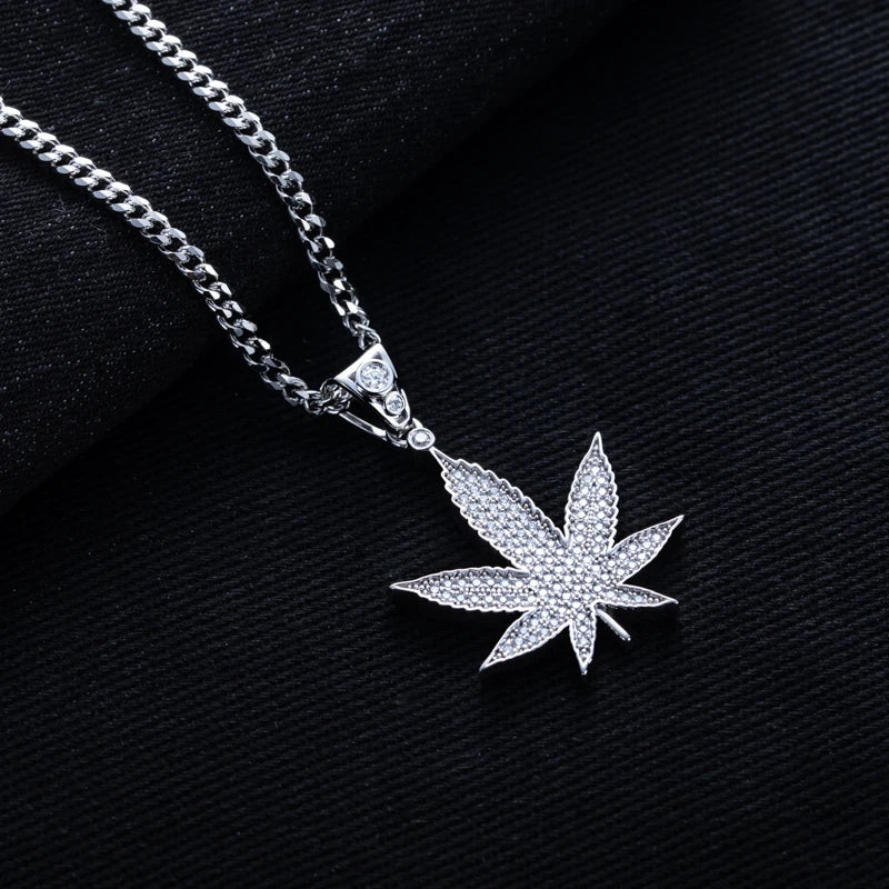 Moissanite Hemp Leaf Pendant – 925 Sterling Silver Iced Out Necklace