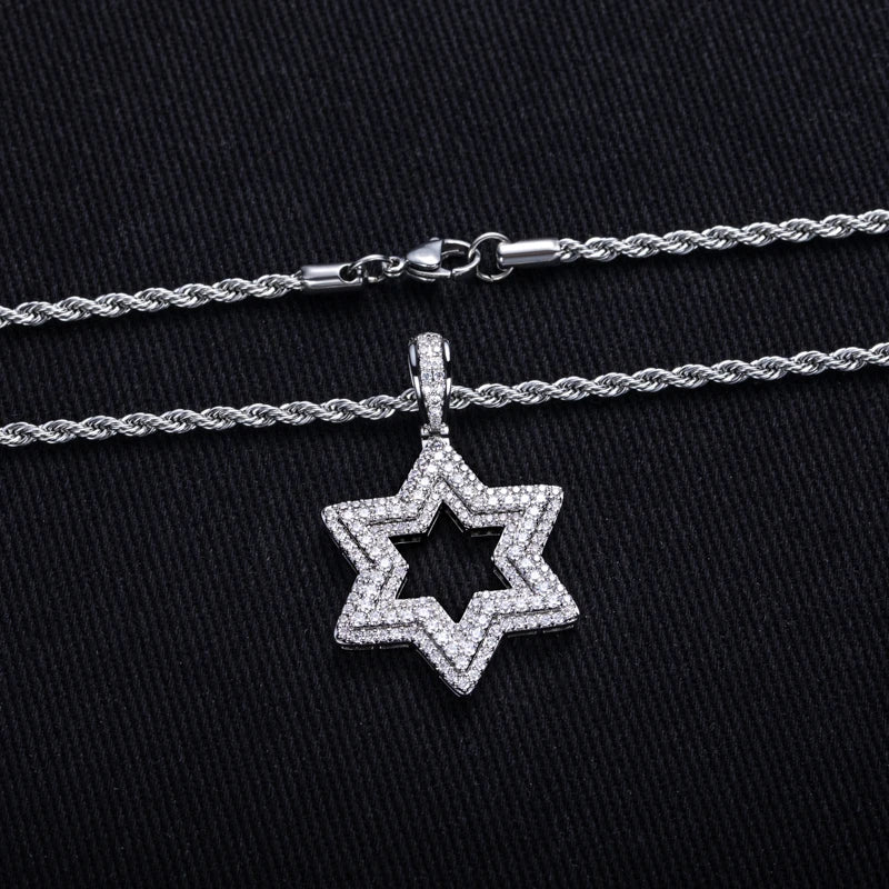 Star of David Moissanite Pendant – 14K Gold Plated Hip Hop Necklace
