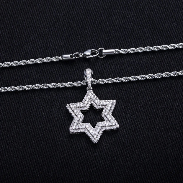 Star of David Moissanite Pendant – 14K Gold Plated Hip Hop Necklace