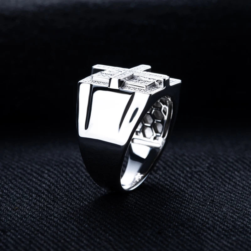 Moissanite Cross Ring – 925 Silver & Gold Plated