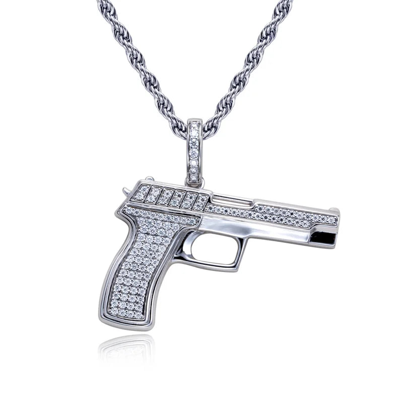 Iced Out Gun Pendant – 925 Silver Moissanite Hip Hop Necklace
