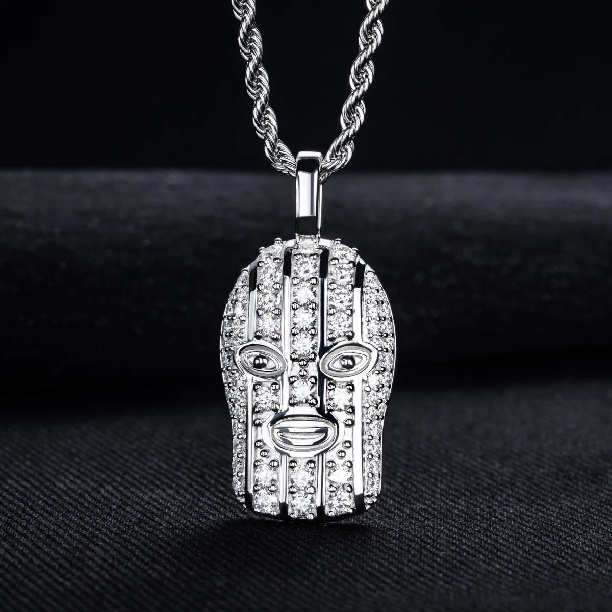Moissanite Masked Head Pendant – 925 Silver Hip Hop Necklace