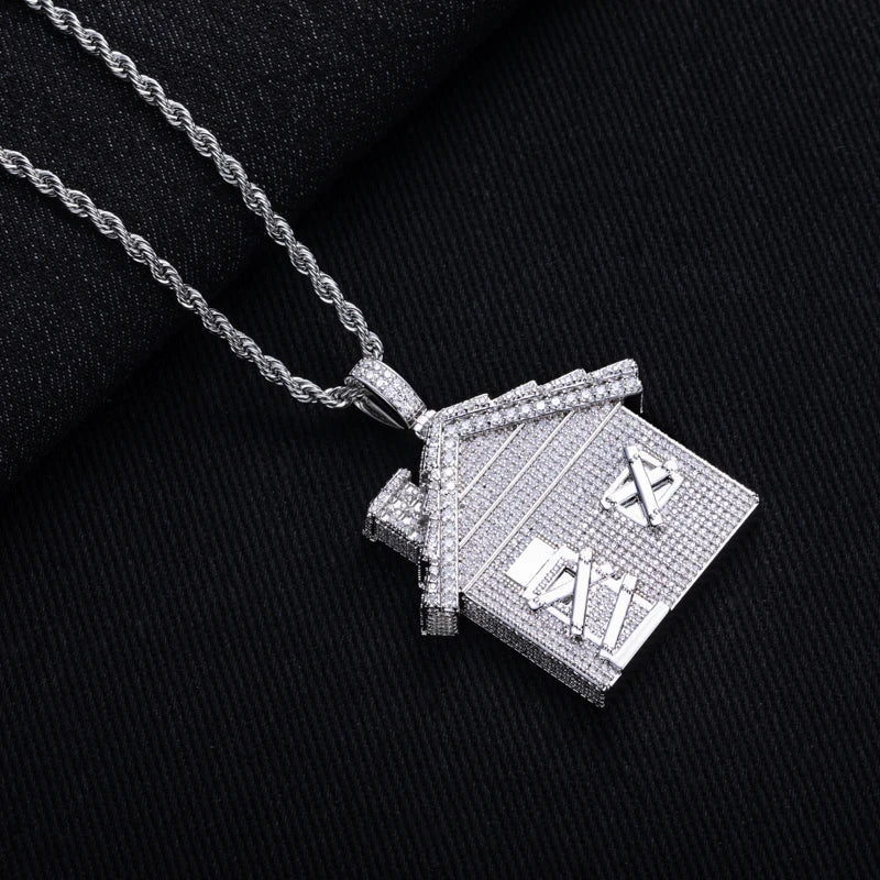 Moissanite Iced Out Home Pendant – 14K Gold Hip Hop Necklace