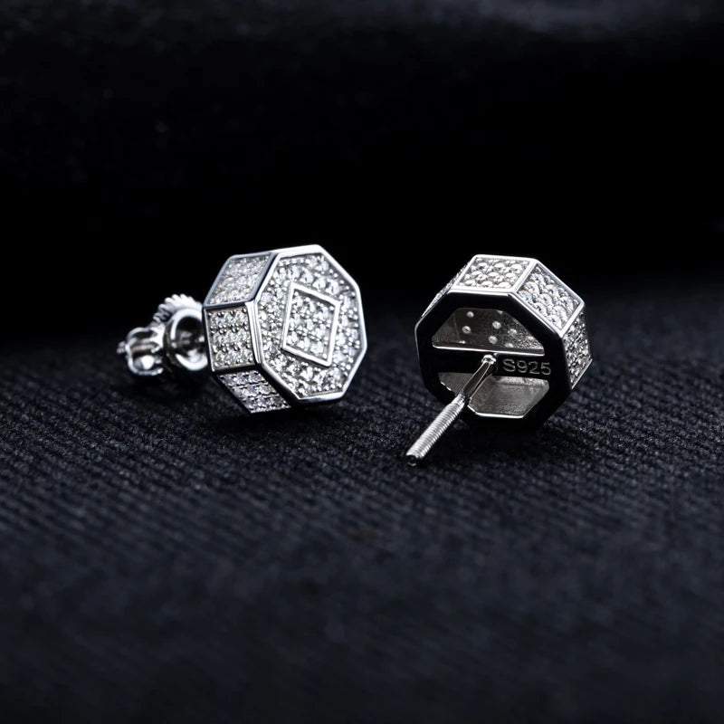 Moissanite Iced Out Stud Earrings – 925 Silver Hip Hop Punk Jewelry