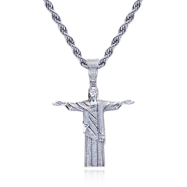 1.23cttw Moissanite Redeemer Pendant – 925 Silver Iced Necklace