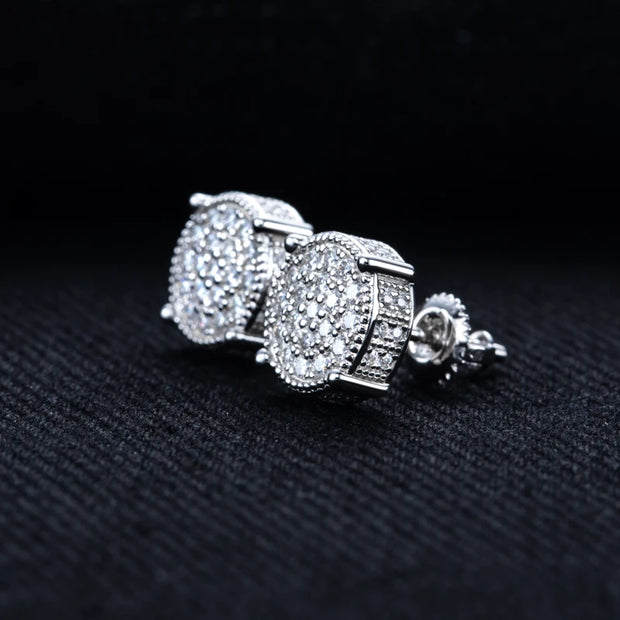 Moissanite Round Stud Earrings – 925 Silver Hip Hop Jewelry