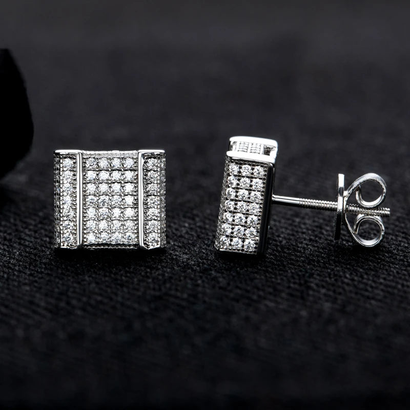 Moissanite Square Stud Earrings – 925 Silver