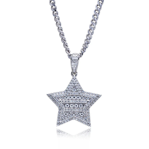 1.8ct Moissanite Lucky Star Pendant – 925 Sterling Silver Hip Hop Necklace for Men