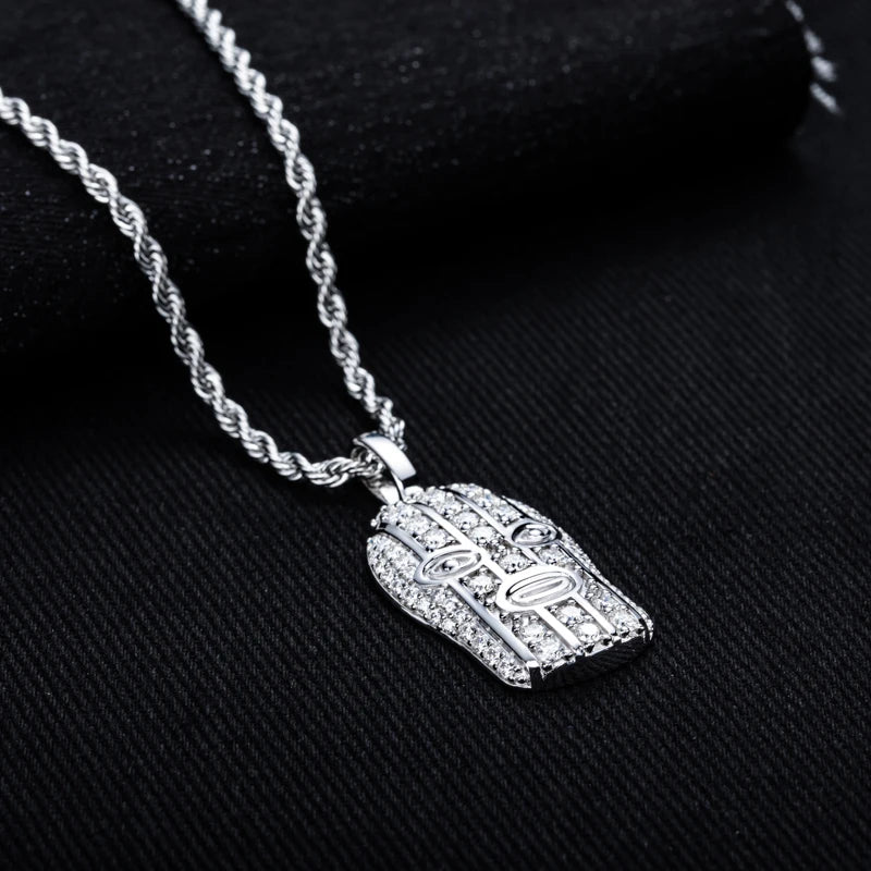 Moissanite Masked Head Pendant – 925 Silver Hip Hop Necklace
