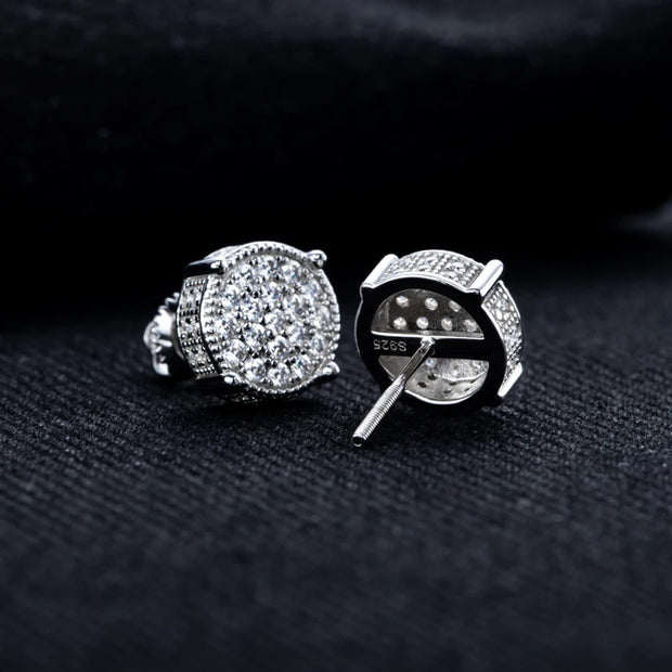 Moissanite Round Stud Earrings – 925 Silver Hip Hop Jewelry