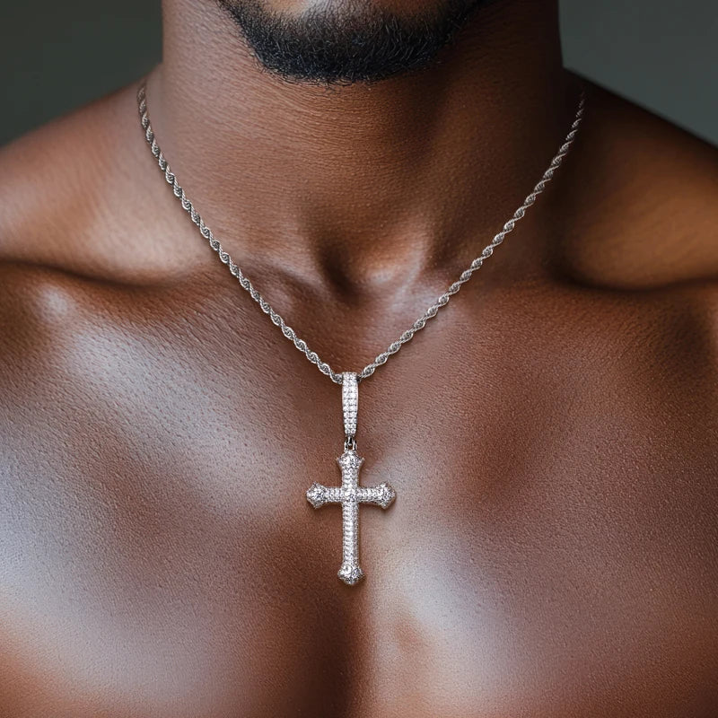 Moissanite Cross Pendant Necklace – 925 Silver Hip Hop Jewelry