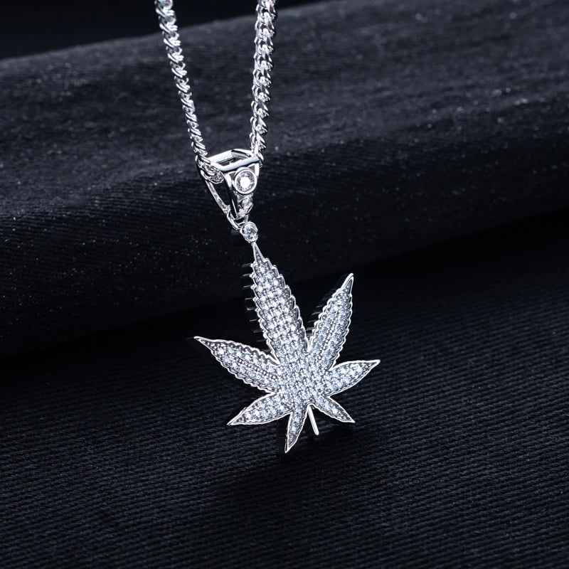 Moissanite Hemp Leaf Pendant – 925 Sterling Silver Iced Out Necklace