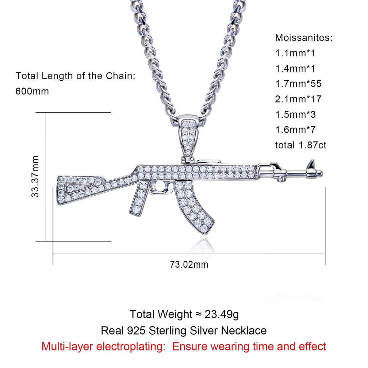 Moissanite Iced Out Pendant – 925 Silver Hip Hop Necklace for Men