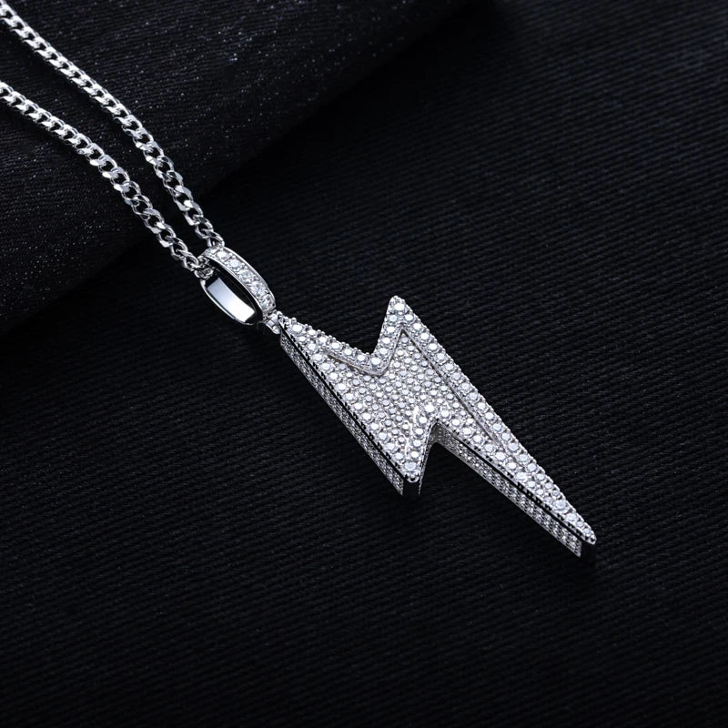 5.6cttw Moissanite Lightning Pendant – 925 Silver Iced Necklace