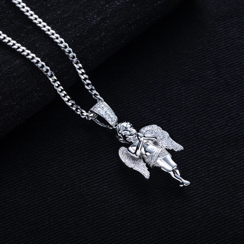 Moissanite Blessed Angel Pendant – 925 Silver Hip Hop Necklace
