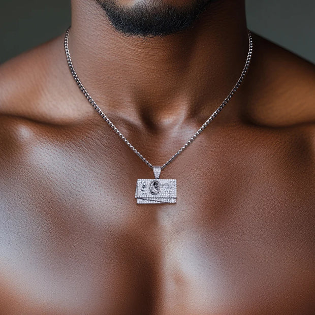 1.9cttw Moissanite Dollar Bill Pendant – 925 Silver Hip Hop Necklace