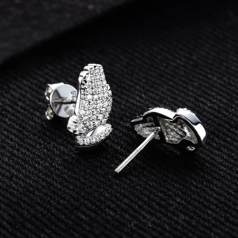 Moissanite Prayer Hand Stud Earrings – 925 Silver Hip Hop Jewelry