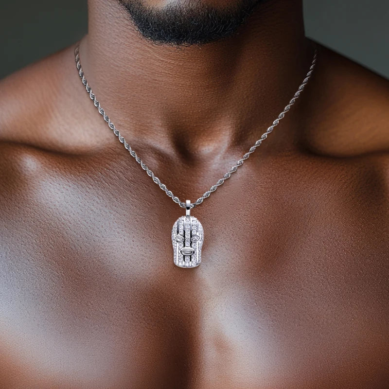 Moissanite Masked Head Pendant – 925 Silver Hip Hop Necklace