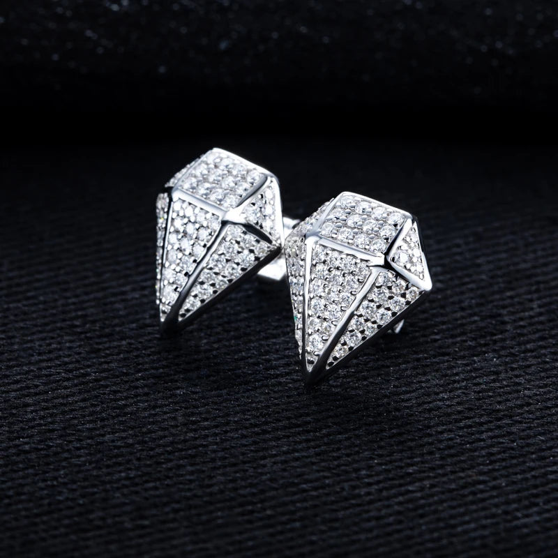 Moissanite Rhombus Stud Earrings – 925 Silver