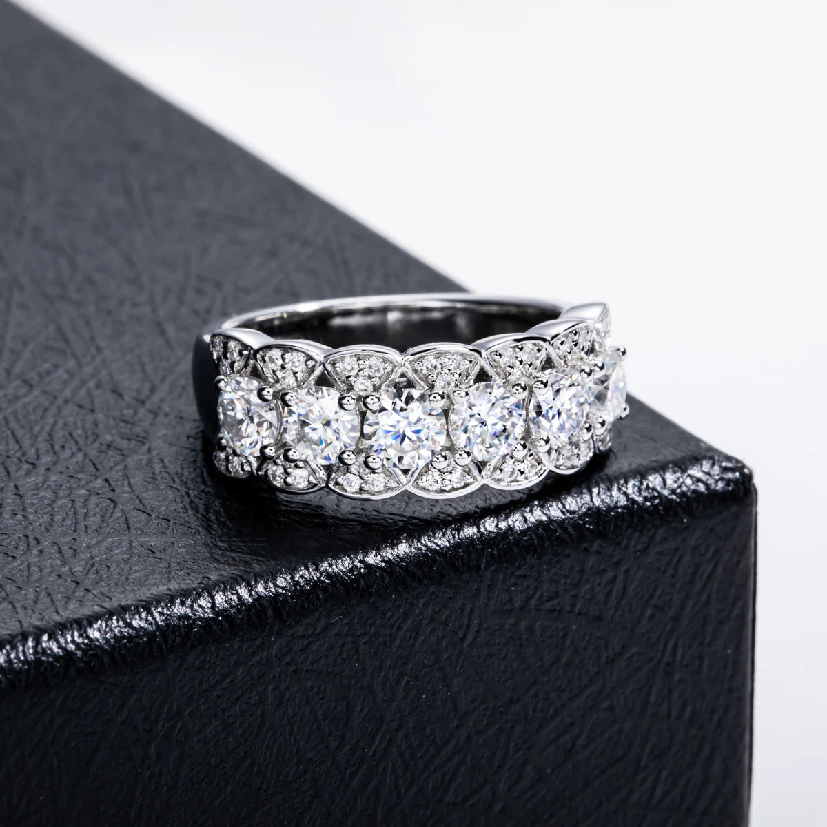 2.01cttw Moissanite Six-Stone Eternity Ring – 925 Silver Hip Hop Jewelry