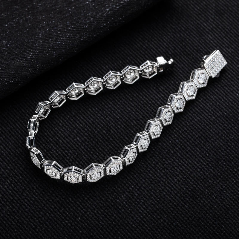 Moissanite Hexagon Bracelet – 925 Silver Hip Hop Bangle Unisex