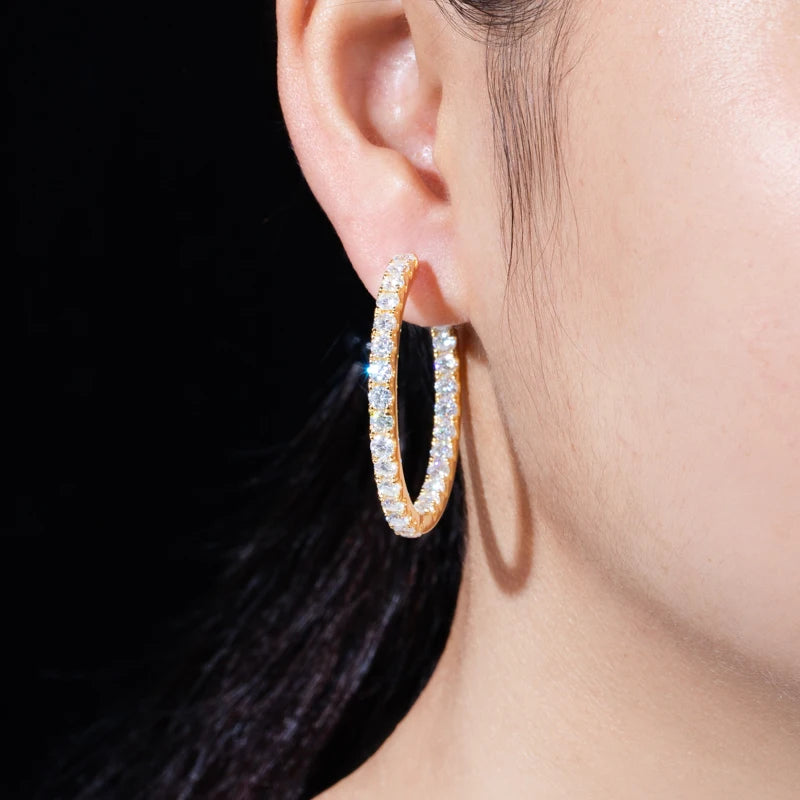 Moissanite Big Hoop Huggie Earrings – 925 Silver Luxury Jewelry