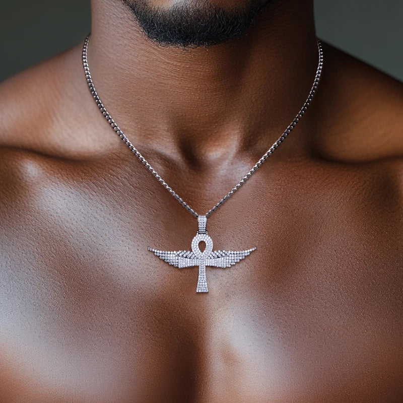 Moissanite Angel Wing Cross Pendant – 925 Silver Hip Hop Necklace