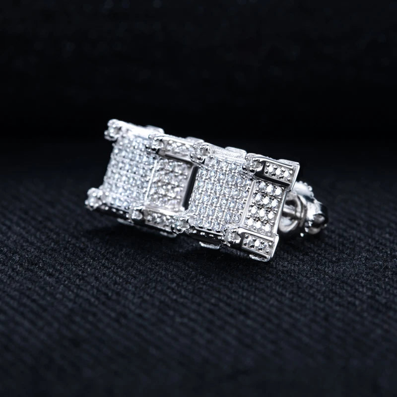 Moissanite Square Stud Earrings – 1.06cttw 925 Silver Hip Hop Jewelry