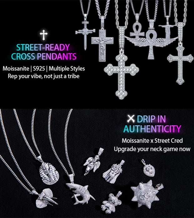 1.8ct Moissanite Lucky Star Pendant – 925 Sterling Silver Hip Hop Necklace for Men