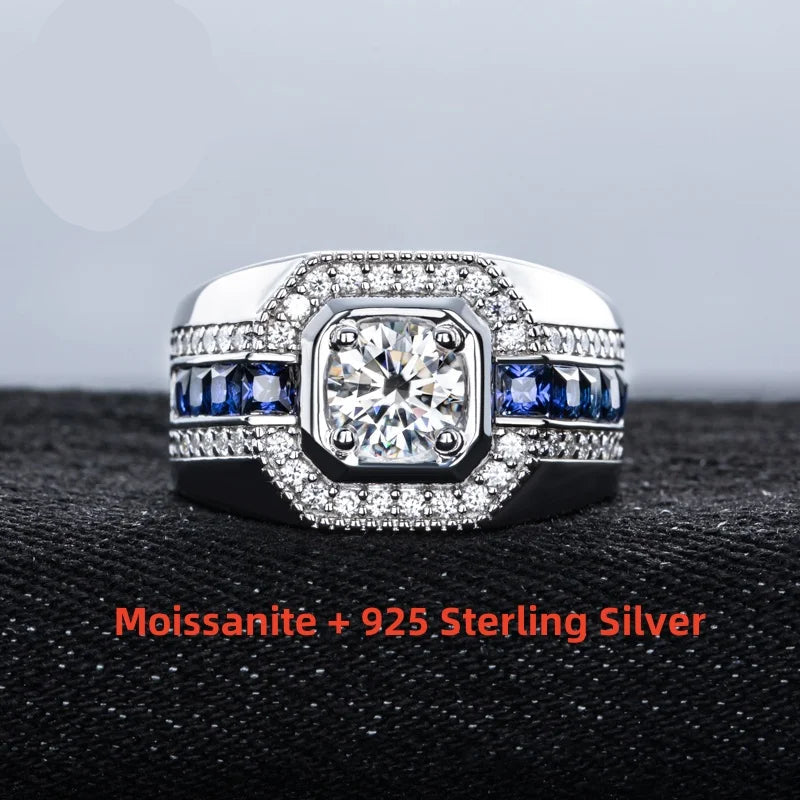 1ct VVS1 Moissanite Men’s Iced Out Diamond Ring – 925 Sterling Silver