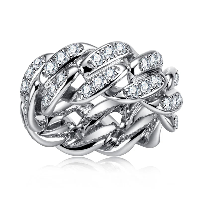 Moissanite Cuban Ring – 925 Silver Iced Out
