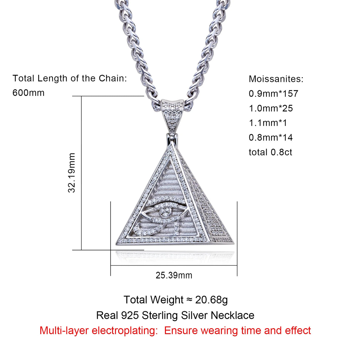 Moissanite Iced Out Pendant – 925 Silver Hip Hop Necklace for Men