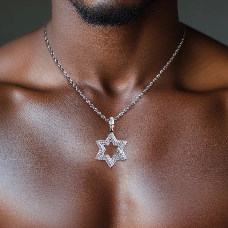 Star of David Moissanite Pendant – 14K Gold Plated Hip Hop Necklace