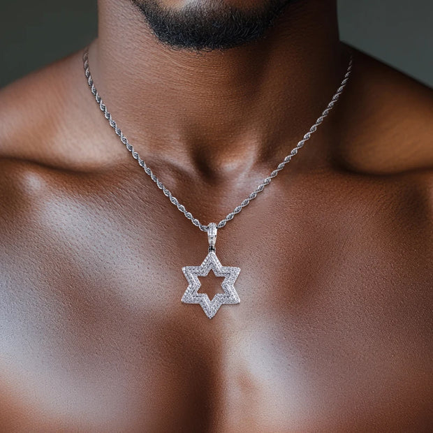 Star of David Moissanite Pendant – 14K Gold Plated Hip Hop Necklace