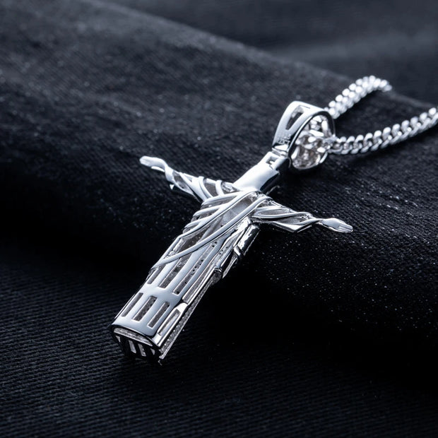1.23cttw Moissanite Redeemer Pendant – 925 Silver Iced Necklace