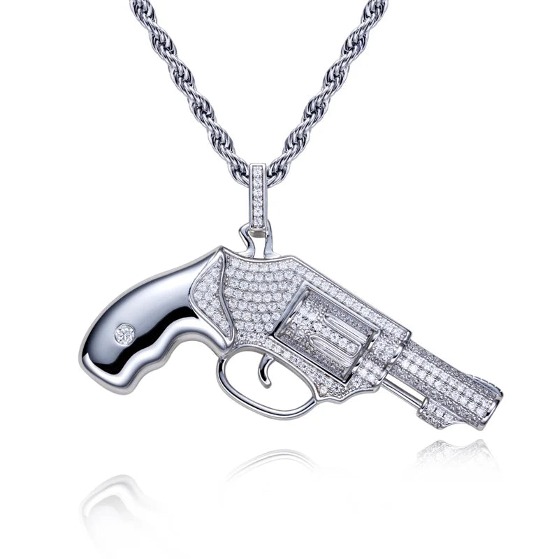 Moissanite Pistol Pendant – 925 Silver Iced Out Hip Hop Necklace