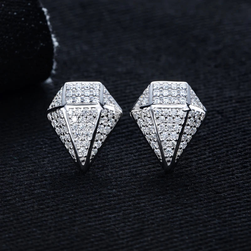 Moissanite Rhombus Stud Earrings – 925 Silver