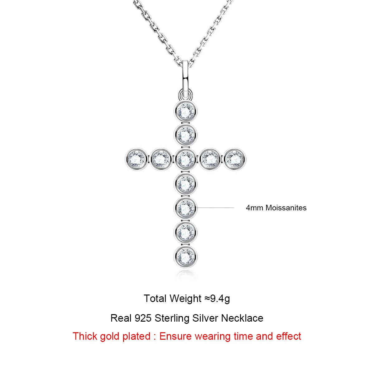 3.3cttw Moissanite Cross Pendant – 925 Silver Iced Out Necklace