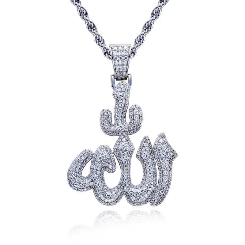 2.9cttw Moissanite Allah Pendant – 925 Silver Islamic Hip Hop Necklace