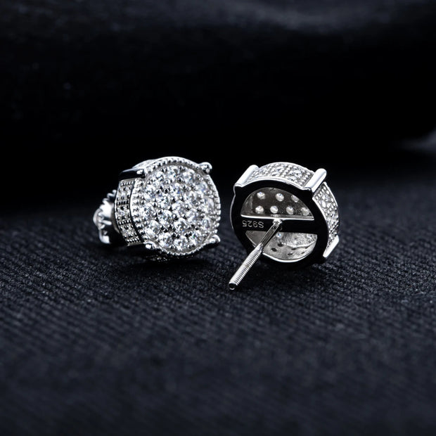 Moissanite Round Stud Earrings – 925 Silver Hip Hop Jewelry