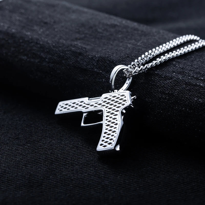 Iced Out Gun Pendant – 925 Silver Moissanite Hip Hop Necklace