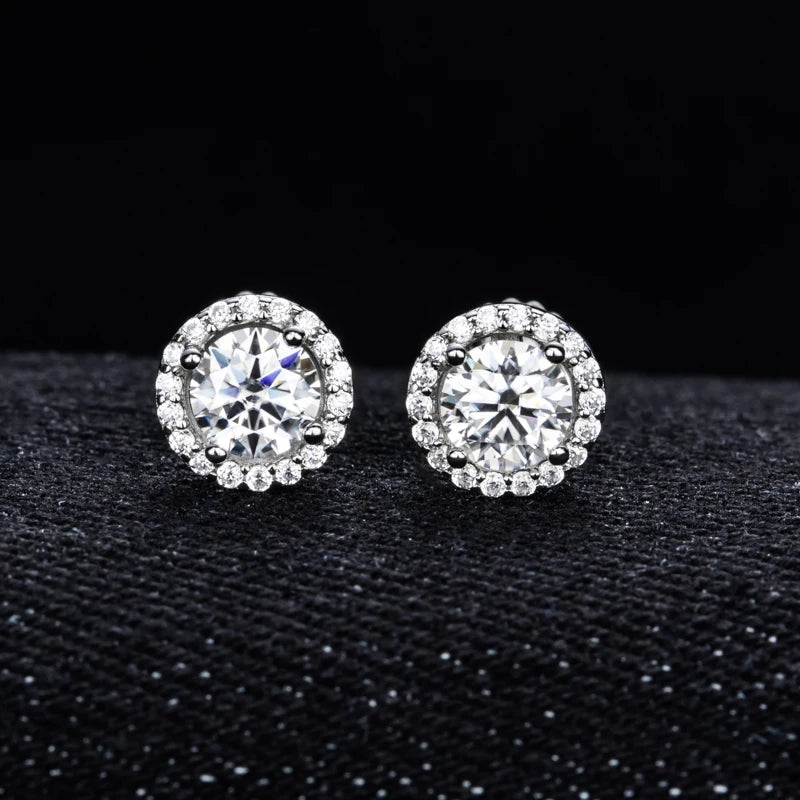 1cttw Moissanite Round Stud Earrings – 925 Silver Unisex