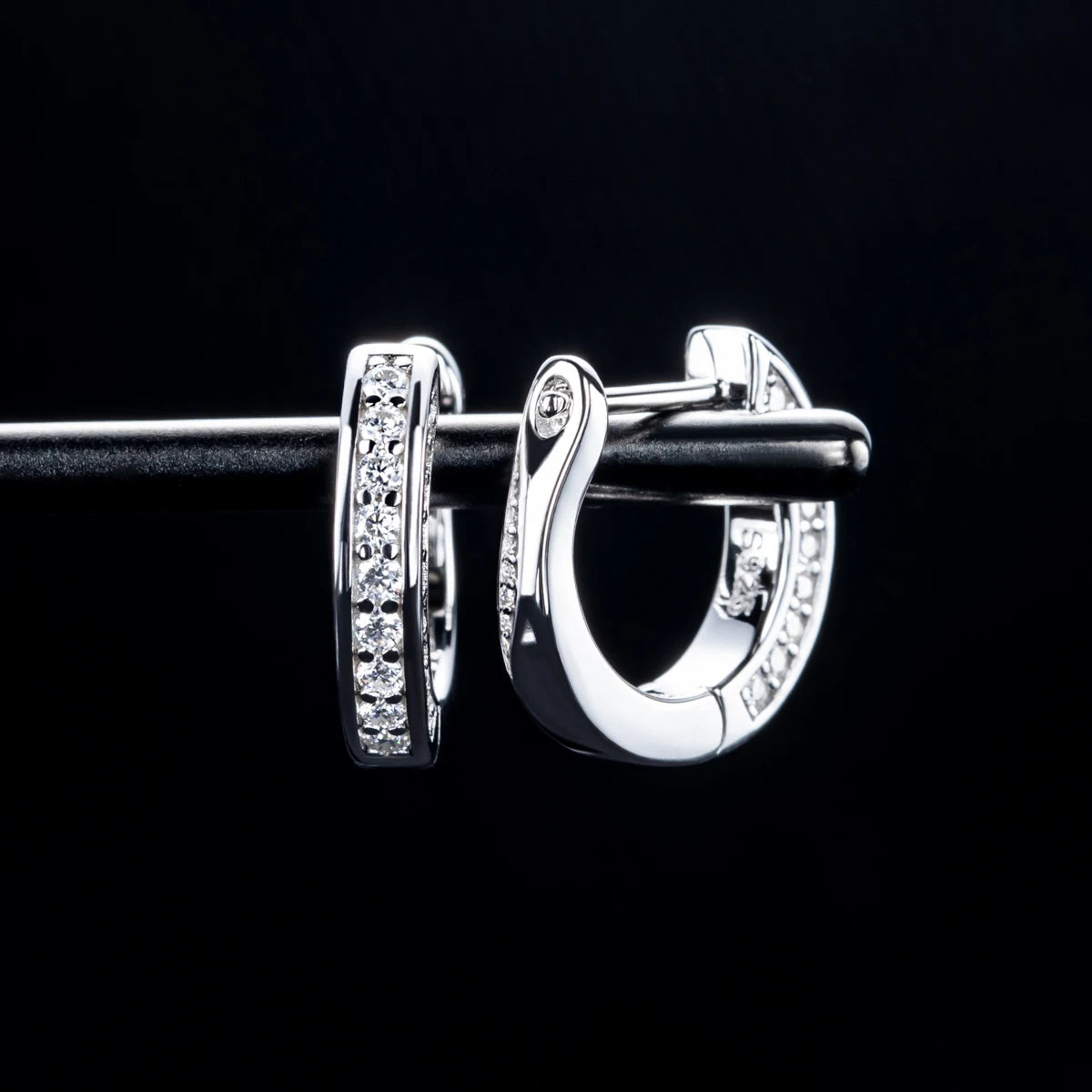 Moissanite Hoop Huggie Earrings – 925 Silver Bling Jewelry