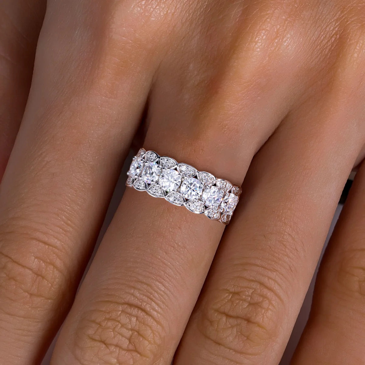 2.01cttw Moissanite Six-Stone Eternity Ring – 925 Silver Hip Hop Jewelry