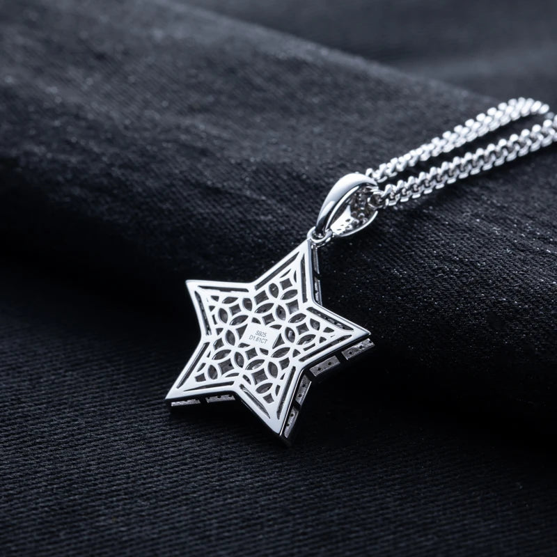1.8ct Moissanite Lucky Star Pendant – 925 Sterling Silver Hip Hop Necklace for Men