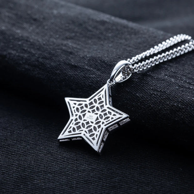 1.8ct Moissanite Lucky Star Pendant – 925 Sterling Silver Hip Hop Necklace for Men