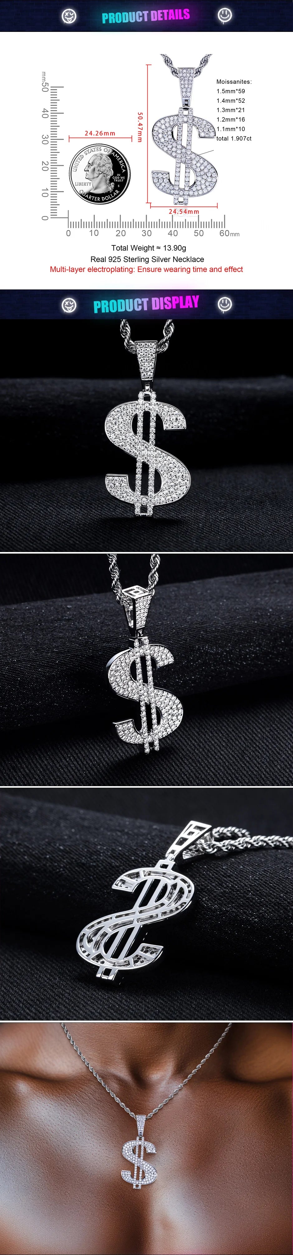 Iced Out Dollar Pendant – 925 Silver